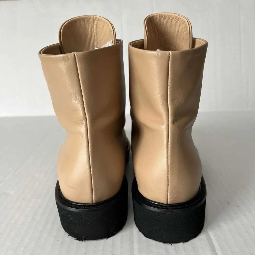 DEAR FRANCES Park Boot Womens 9.5 Camel Tan Leather Lace Up Ankle Combat Beaded